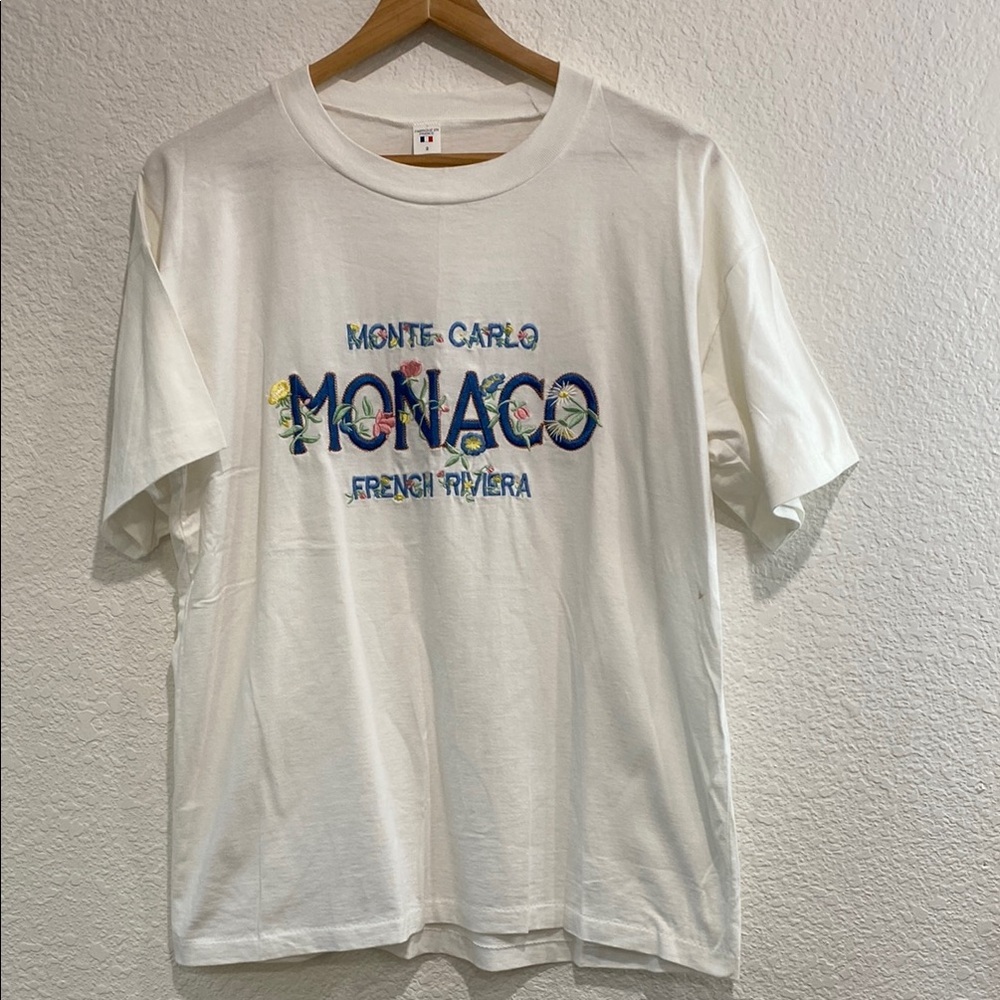 VTG Monte Carlo Monaco French Riviera Cotton Single Stitch Embroidered T-Shirt